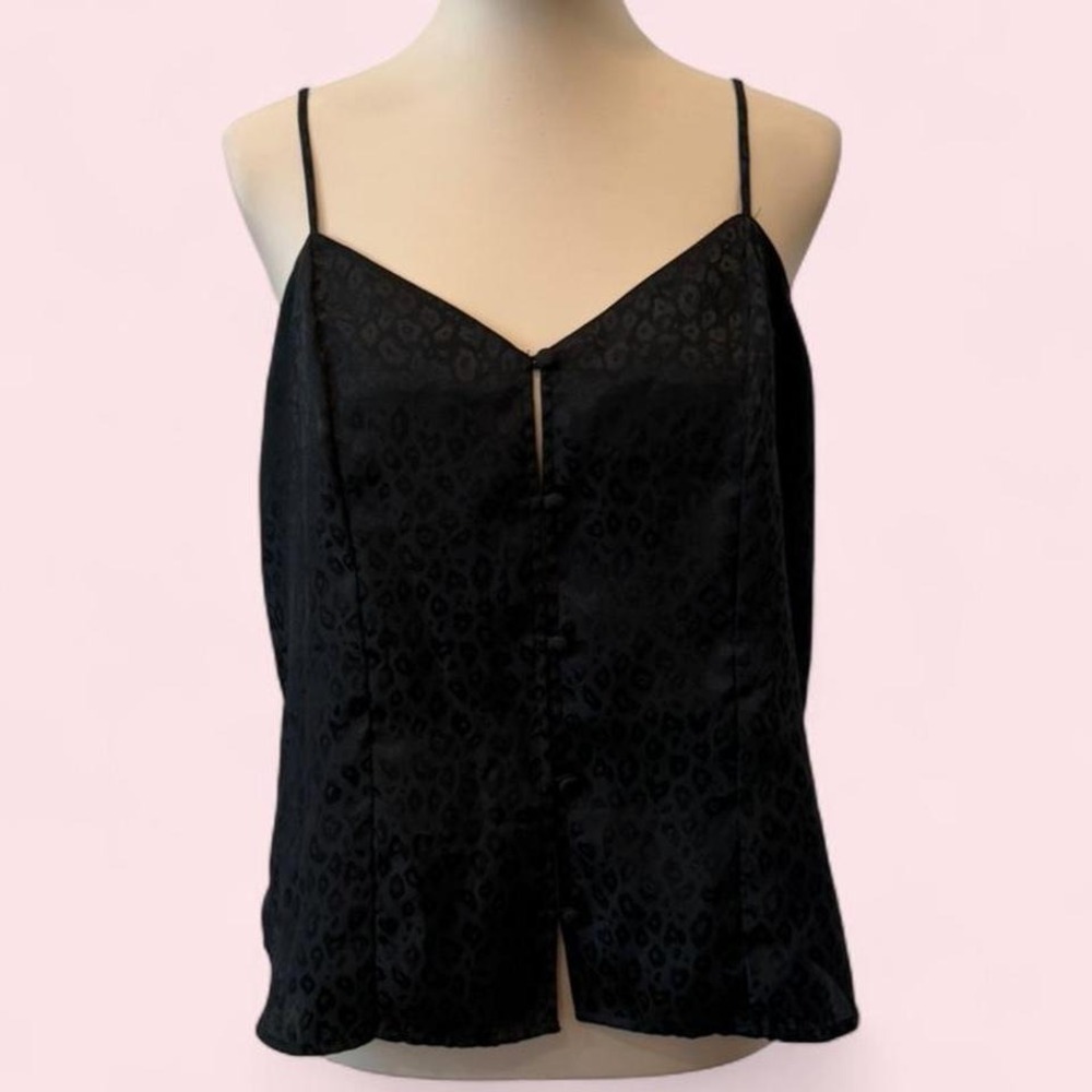 Y2K Valerie Stevens Black Tone-on-Tone Leopard Print‎ Cami Button Front L